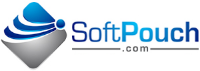 Logo of softpouchs.com with a blue and gray design.