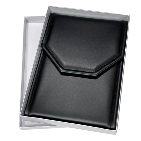 Black leatherette necklace folder with white satin interior for jewelry presentation (large)